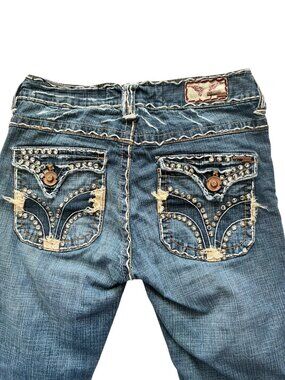 Laguna Beach Jeans Women Size‎ 28 Thick StitchY2K Skull Cap Pockets Embellished